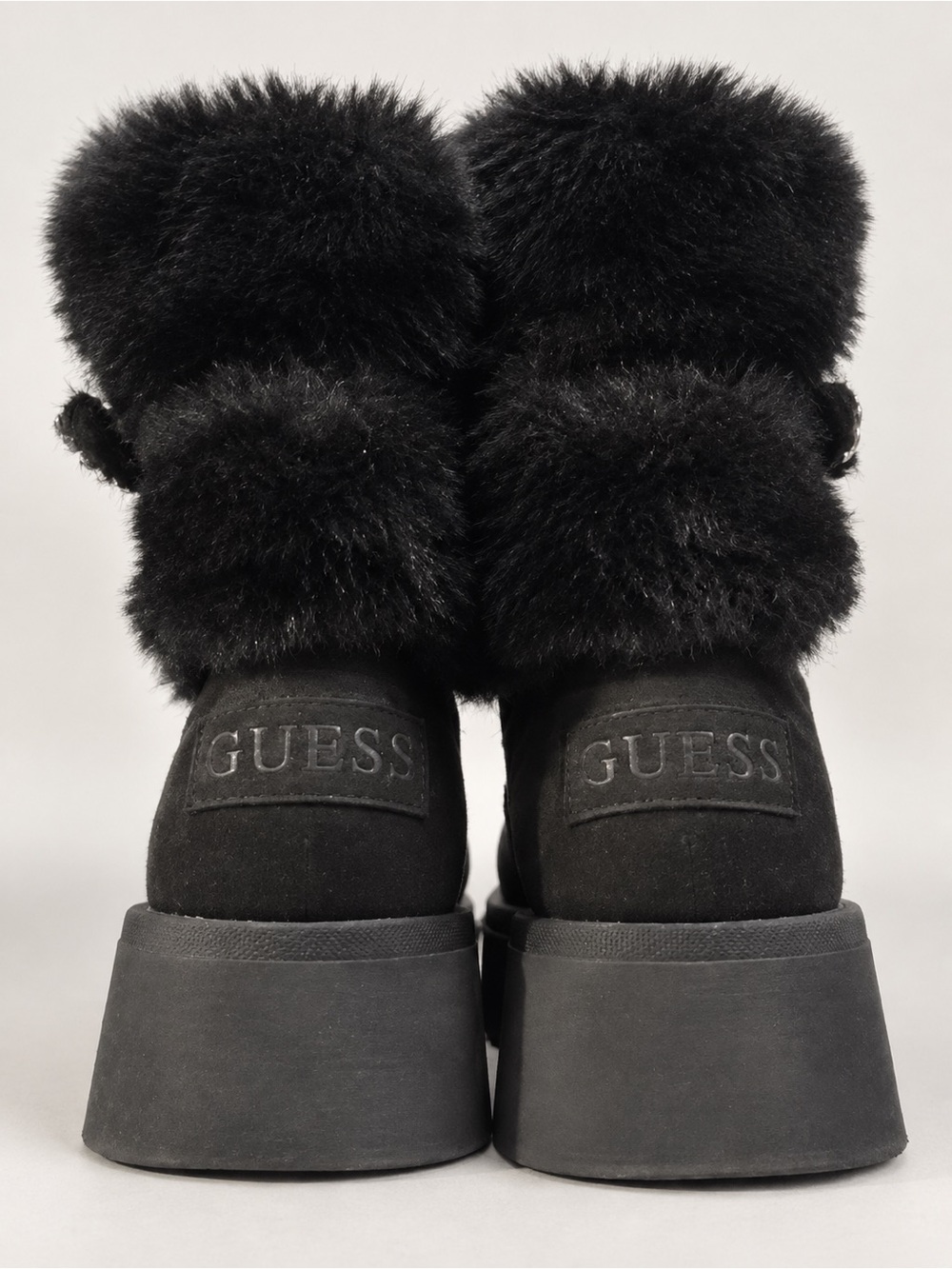 GUESS Women's Black Faux-Fur Platform Booties Size 5W